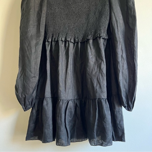 Quince 100% European Linen Smocked Mini Dress in Black - Picture 7 of 16